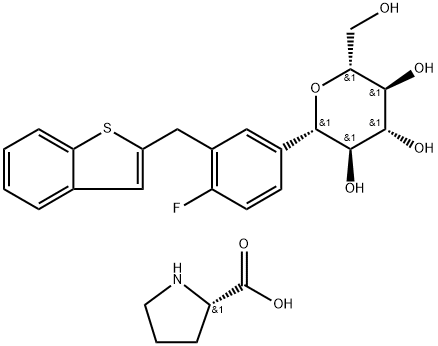 L-Пролин компд. с (1S)-1,5-ангидро-1-C-[3-(бензо[b]тиен-2-илметил)-4-фторфенил]-D-глюцитом (1:1)